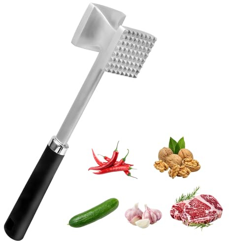 Zorplex Batticarne in Acciaio Inossidabile, Martello Doppia Faccia con Impugnatura Antiscivolo, Attrezzo da Cucina Resiste, Batticarne a Martello per Manzo, Bistecche, Pollo e Maiale