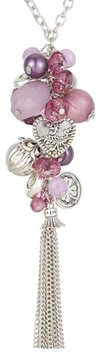 FULU AUTUMN Collier Argent Long pour Femme Sautoir avec Pendentif Perles et Franges Bijoux Fantaisie Cadeau pour Maman(Purple)