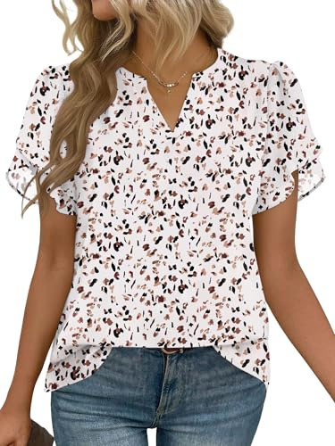 Zeagoo Womens Dressy Casual Shirts Short Sleeve V Neck Work Blouse Office Casual Summer Chiffon Tops
