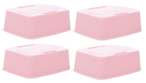 4 Stück-pack Feuchttücherbehälter aus Pp für Babys, Rosa | Nachfüllbarer Spender, Einhändige Entnahme, für Studium und Outdoor Aktivitäten, Sauber und Frisch