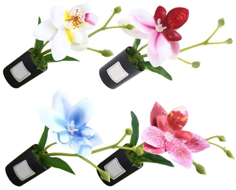 VICASKY 4 Stück Künstliche Orchideen Kleiner Phalaenopsis aus Kunststoff Wartungsfrei mit Realistischem Aussehen für Fensterbank und Wohnraumdekoration