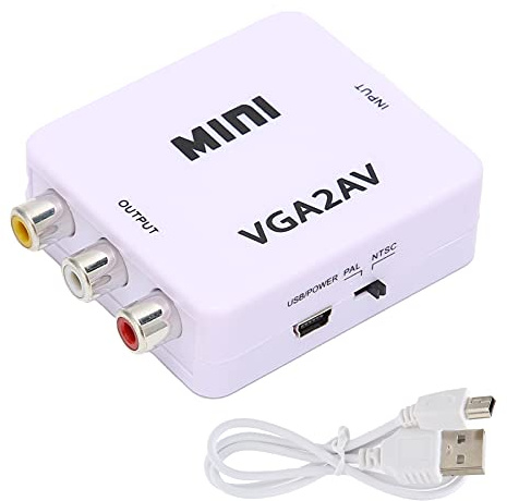 Xiuganpo Mini VGA Till AV Video Converter Adapter 1080P HD 165MHz med Datakabel för TV PC, Synkroniserad Utgång för Konferensrumsskärm