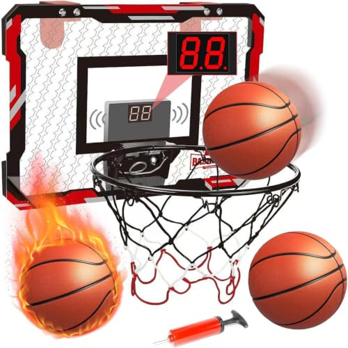 TEKXDD Panier de Basket Interieur | Mini Panier Basket Enfant Mural avec 3 Ballons, Electronique Notation, Pompe, Cadeaux de Basket-Ball pour Garçons et Filles