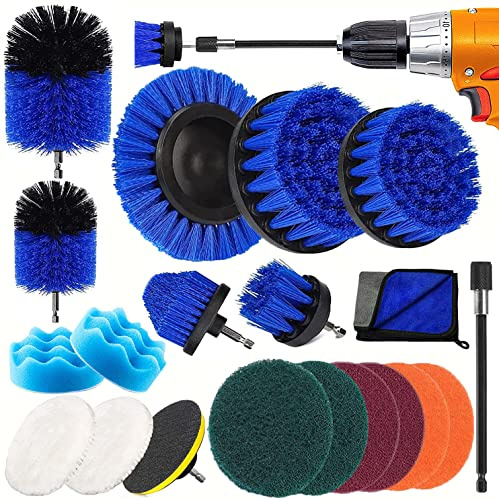 MZJAUVF 20Piezas Cepillo Taladro, Cepillo de Limpieza Electrico, Cepillo Taladro Limpieza Kit, Multifuncional Cepillos Taladro Suave para, Baño, Alfombras, Suelos, Azulejos, Cocina, Llantas, Coche