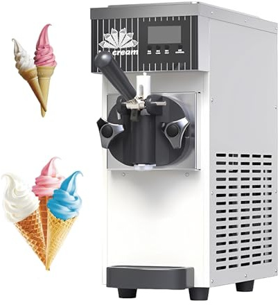 Macchina per Gelata Soft Professionale 450w Con Display Lcd, Pulizia Automatica E Pre Raffreddamento, Produzione Continua per Gelateria Ristorante E Food Truck(White)