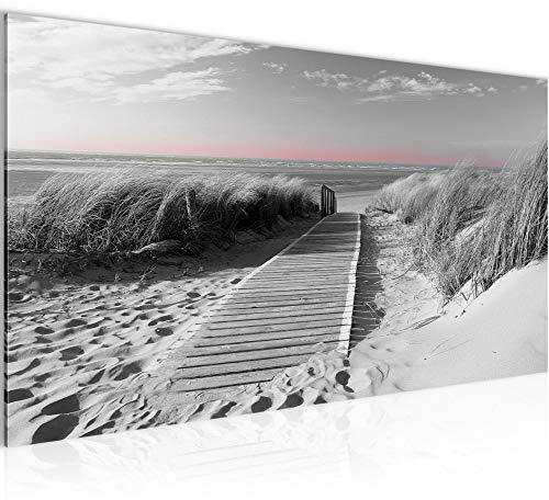Runa Art Wandbild Strand 1 Teilig 100 x 40 cm Modern Bild auf Vlies Leinwand Panorama Schlafzimmer Wohnzimmer Schwarz Weiss 604012c