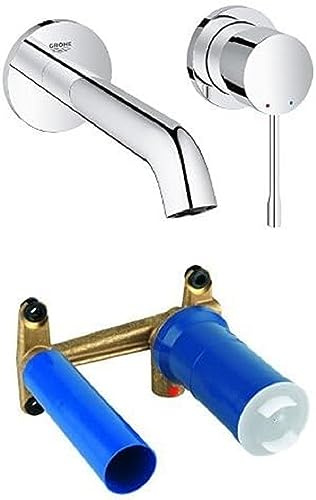 Grohe 23571000 Fitting & 19408001 Essence Wall-Mounted 2-Hole Basin Tap, Final Assembly Set (Concealed Body Not Included)