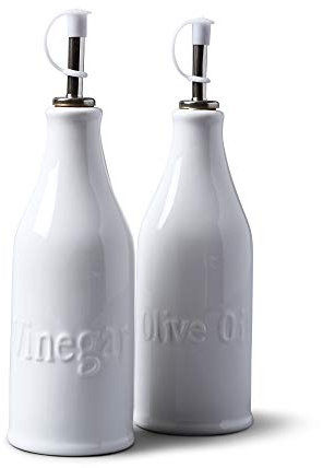 Wm Bartleet & Sons - Set tradizionale di bottiglie di olio e aceto in porcellana con beccucci in acciaio Inox. Set di olio/aceto