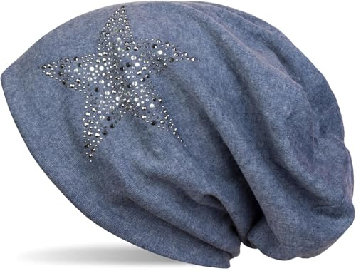 styleBREAKER Damen Beanie Strass Stern Mütze Viskose 58cm | Longbeanie. elastisches Material. Bundweite 25cm. Höhe 27cm. weiche Haptik. Einheitsgröße. Glitzer Applikation.