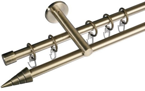 JalousieCrew Gardinenstange und Innenlaufschiene 16 mm Stilgarnitur Vorhangstange Farbe Messing antik - 2-läufig - 120-240 cm (120 cm)