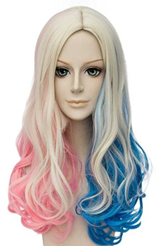 FALAMKA Blau und Pink Perücke Lange Lockige Perücke Cosplay Kostüm Halloween