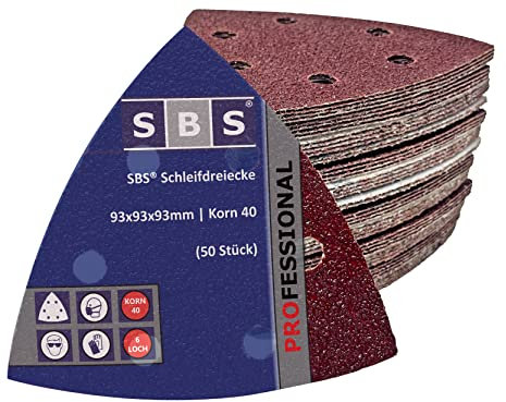 Schleifdreiecke SBS® Professional | 93x93x93 | 50 Stück | 6 Loch | Korn 40 | für Delta-Schleifer