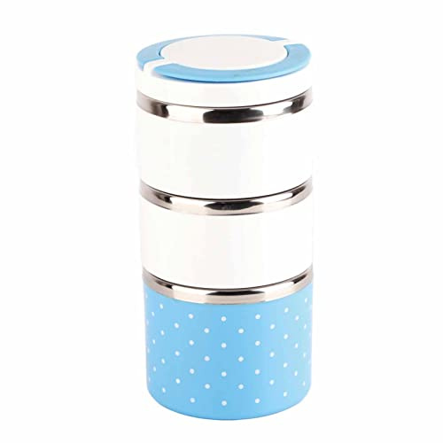 Thermo-Box mit Isolierung, aus Edelstahl, Mittagessen, 3 Einteilungen, auslaufsicher, für Lebensmittel für Kinder, Erwachsene, hält Speisen warm, für Schule, Büro oder Picknick 3 Layer blau