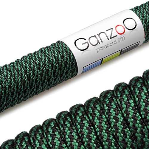 Ganzoo Paracord 550 Seil, Nylon-Polyester, 4mm, Typ 3, 30 Meter, 7 Kernstränge, Outdoor-Schnur, Allzweck-Seil, Hundehalsband, Hundeleine, Armband knüpfen, Camping, Survival - grün schwarz