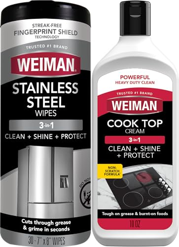 Weiman Heavy Duty Cooktop Polish & Stainless Steel Wipes - Powerful Appliance Kitchen Cleaning Kit - Packaging May Vary