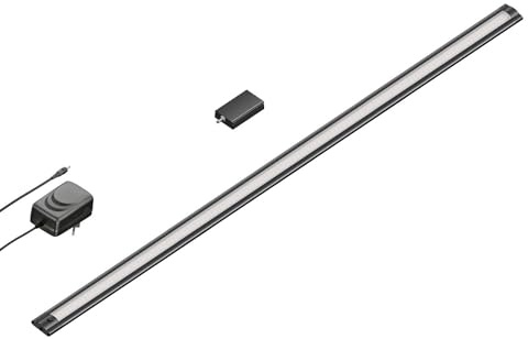 ledscom.de Lámpara LED inteligente bajo armario SIRIS negro mate con fuente de alimentación y controlador WLAN, plana, smart home, apta para Alexa 90cm, 963lm, blanco cálido