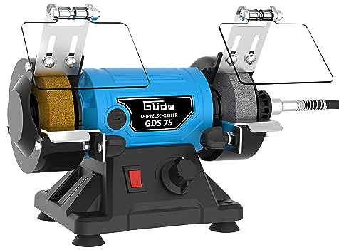 Güde 55231 Doppelschleifer GDS 75 (100 TLG Schleifzubehör-Set, feines Arbeiten durch einstellbare Antriebswelle),Blau