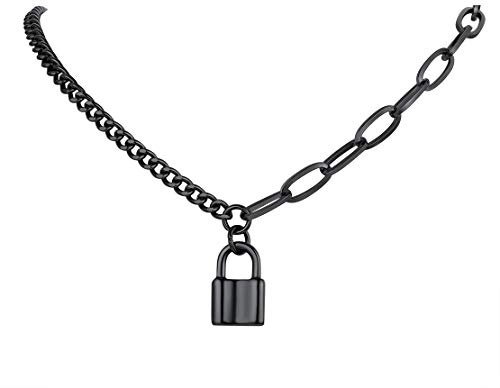 FindChic Damen Kette mit Schloss Anhänger Edelstahl statment Schlossform Halskette Schloss Armskette mit kostenlos Schmuckbox für Mama Freundin Ehefrau