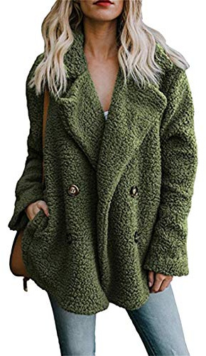 EFOFEI Damen Einfarbiges Langes Dickes Fellelegant Warm Fellmantelrevers Plüschjacke Parka Grün XXL