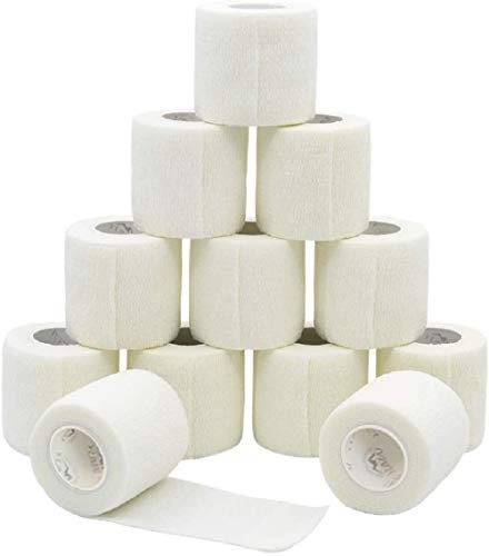 Selbsthaftende Cohesive Bandage 12 Selbstklebender Verband 5cm*4,5m Kohäsive Klebeband Bandage Verbandwickel Medizinische Klebeverband für Haustiere Erste Hilfe Sport und Tattoo Grip Zubehör(Weiß)