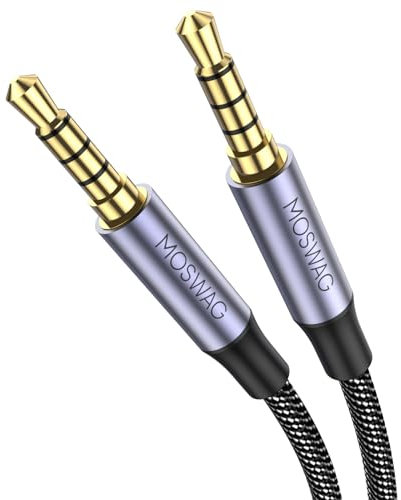 MOSWAG Cable de Audio de 3,5 mm Macho a Macho de 2 m - Cable Auxiliar Estéreo de 4 Pines para Auriculares, PS4, Teléfono Inteligente, Tableta, PC