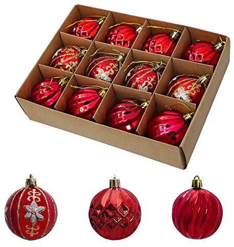 Palline di Natale, 12pz, Diametro 6cm, Decorazioni Natalizie, Uten Palline Addobbo Albero di Natale Rosse.