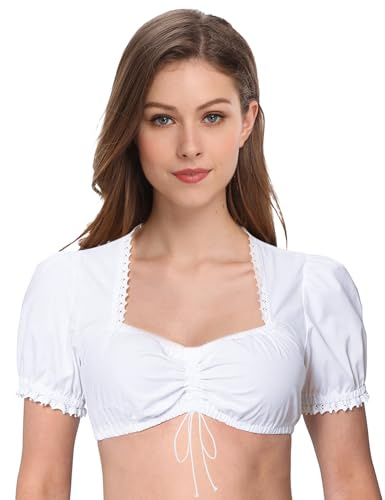 GloryStar Women's Bavarian Oktoberfest Costume Traditional Dirndl Blouse Beer Garden SweatHeart Neck Crop Top white M