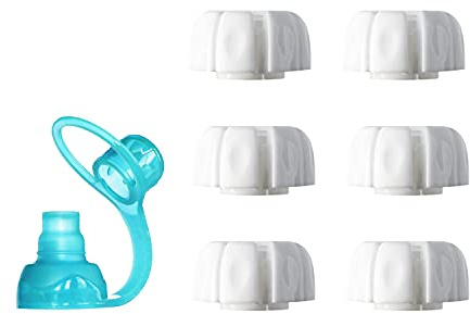 ChooMee Ersatzkappen für wiederverwendbare Lebensmittelbeutel | inkl. SoftSip Silikonbeutel für Durchflussregulierung | 6 weiße Kappen + 1 Aqua SoftSip