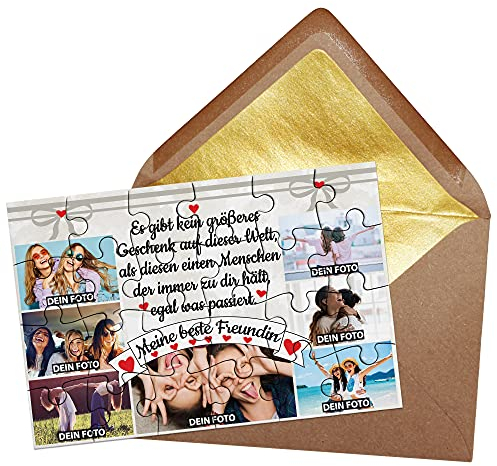 Foto-Puzzle - Meine Beste Freundin - inkl. Briefumschlag mit Gold-Inlay - Geschenk für die Beste Freundin - mit Sieben Bildern Bedrucken Lassen - 24 Teile