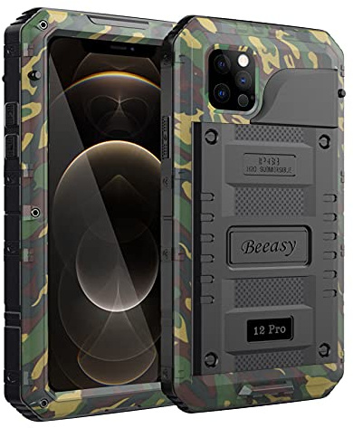 Beeasy für iPhone 12 Pro Wasserdicht Outdoor Hülle (6,1), Stoßfest Panzerhülle Militär 360 Grad Schutzhülle mit Displayschutz, Robust Metall Heavy Duty Handyhülle iPhone 12 Pro Case, Camouflage