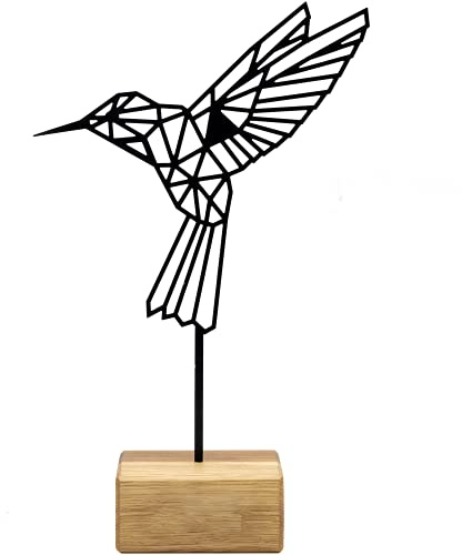 Rerum & Consilium Kolibri Metall/Holzaufsteller | Moderne Industrial Deko mit Holz & Metall | 28,5 x 20 cm | Moderne Tischdeko