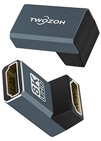 Twozoh Acoplador HDMI 8K (2 Unidades), Adaptador HDMI 2.1 Hembra a Hembra en ángulo 90 Grados, Soporte 8K@60Hz, 4K@120Hz 1080p
