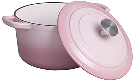 SHALOLY Casserole Dishes with Lid Enameled Cast Iron Pot Round Deep Soup Pot, Non Stick Cooking Pan for Steam Braise Bake Broil Saute Simmer Roast,Pink-16cm (Pink 20cm)