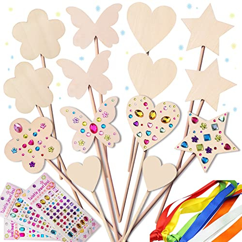 WUBOMJIO Make Your Own Magic Wand for Kids, Princess Fairy Wand DIY Crafts Angel Sticks - Princess Birthday Party Costume Accessories Supplies (14 Pcs)
