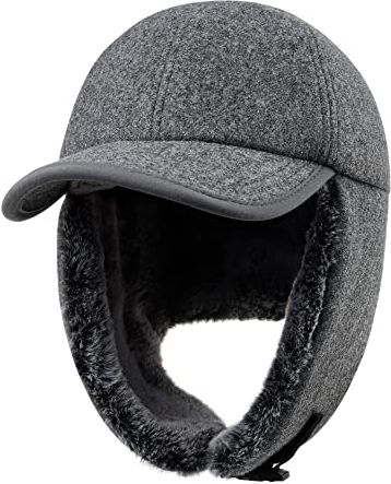 Gisdanchz Warme Mütze Mit Ohrenklappen Basecap Winter Cap Herren Damen Mütze Mit Ohren Wolle Fellmütze Trappermütze Fliegermütze Wintermütze Russische Mützen Herren Damen, Dunkelgrau Meliert