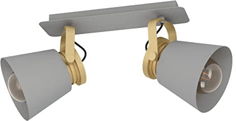 EGLO Deckenstrahler Twicken, 2-flammige Deckenlampe mit schwenkbaren Spots, Deckenleuchte aus Metall in Grau und Gold, Deckenspot mit E27 Fassung