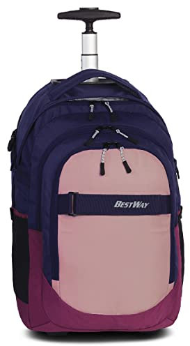 Fabrizio Bestway 2 Rad Rucksack Trolley Schultrolley Backpack Schulranzen mit Rollen, Farbe:Dunkelblau/Rosa