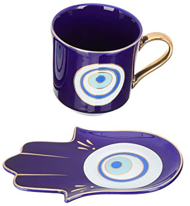 DOITOOL 1satz Elegantes Keramiktassen Unterteller Türkische Goldverzierung Blauer Teetassen-design Für Stilvollen Genuss Hochwertige Kaffeetasse Mit Unterteller Charmantes Design