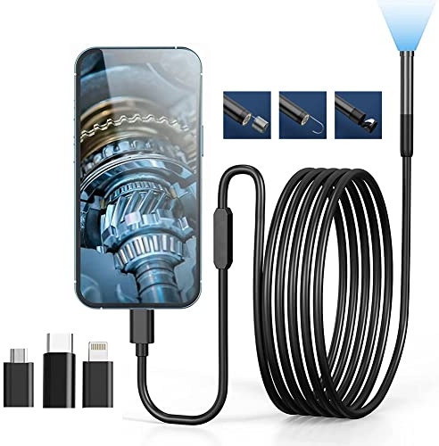 Kabelloses Endoskop mit 6 LED Licht, 3 in 1 WiFi Industrielles Endoskop, 7,9 mm HD 1920P Wasserdicht Schlange Inspektionskamera, für OTG Android, iPhone, iPad (3m, Typ-C, Micro)