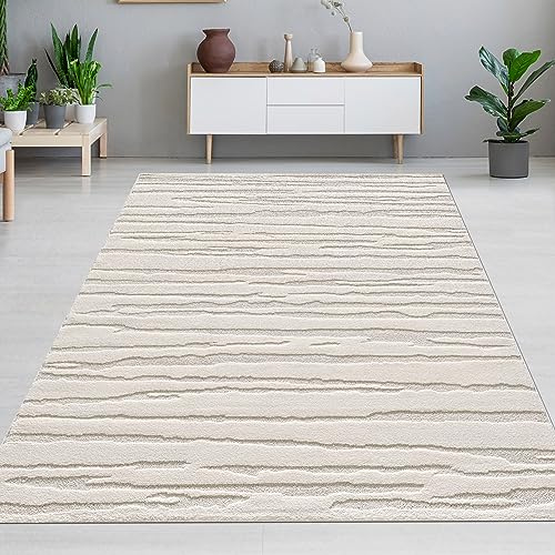 CARPETIA Alfombra Pasillo Flur Corredor Garderobe Diseñador Alfombra de Pelo Corto con Efecto Alto-bajo 3D Suave Diseño Abstracto Fácil de Mantener Unicolor Crema Pelo Corto 80x300 cm