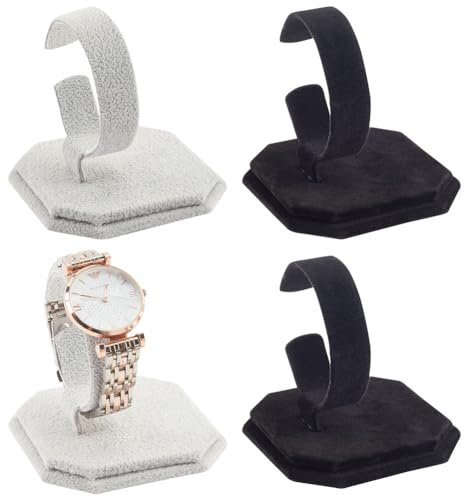 FREEBLOS 4Pcs Uhrendisplay Ständer Samt Uhrenhalter Ständer Samt Uhrenhalter Ständer 2 Farben Uhrenständer für Handgelenkuhren für Arbeitsplatte