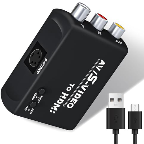 WNNZVCC S Video to HDMI Converter, AV to HDTV Converter, Composite to HDMI Converter, CVBS Video Audio Adapter Compatible for PAL/NTSC for TV/PC/PS1/PS2/ STB/Xbox/VHS/VCR/DVD.(Black)