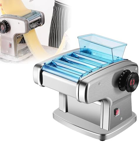 XDLYWUZIQ Elektrische Nudelmaschine, Automatische Nudelmaschine, Teigroller Für Frische Nudeln Mit 9 Einstellbaren Dickenstufen, 4 Klingenbreiten, Für Nudeln/Spaghetti/Lasagne/Ravioli/Knödel