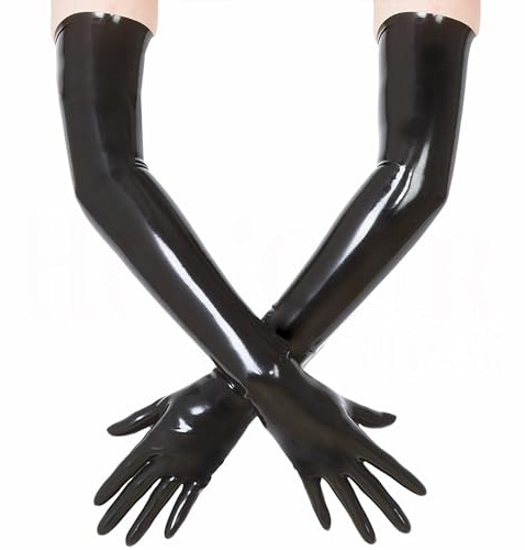 GREEFEI Black Latex Long Gloves for Women Men,Rubber Long Gloves Length 22 inch for Cosplay Party Clubwear S