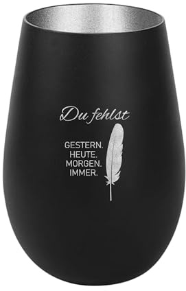 Der-Porzellan-Laden Windlicht Du fehlst Gestern Heute Morgen Immer Schwarz | mit Gravur, Silber, Teelichthalter aus Glas mit Spruch, Tischdeko modern