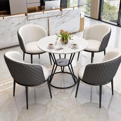 Konferenztisch- Und Stuhl Set Basis aus Kohlenstoffstahl, Stabil und Tragfähig Tischplatte aus Schiefer Feuerfest Hochtemperaturbeständig für Balkon,Esszimmer,Büro (Color : Dark Gray+Off-White, Size