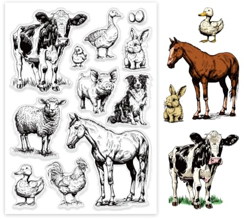 GLOBLELAND Bauernhoftiere Stempel Kühe Gänse Enten Hähne Pferde Schafe Schweine Border Collies Kaninchen - Silikon Clear Siegel Für DIY Scrapbooking