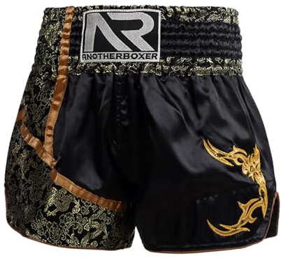 ARIASS Muay Thai shorts, boxningsshorts, traditionella stilar MMA Workout Kickboxningsshorts för män Kvinnor Barn(Black 4,L)