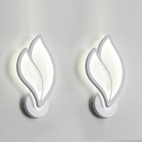 LIGKIN 2PCS Lámparas de pared LED Interior, 12W Apliques en forma de Hoja Moderna Luz blanca 6000K Lámpara de pared Acrílica para Dormitorio de niños, Pasillo, Salón