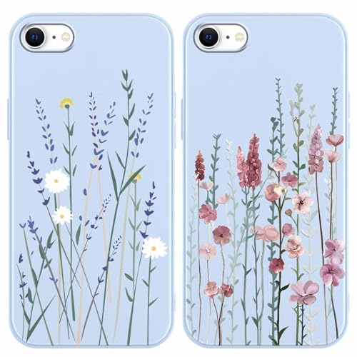 Yoedge 2 Stück Blume HandyHülle für iPhone 8/7 / SE 2020 / SE 2022 Hülle 4,7, Schutzhülle für iPhone SE Case Blumen Gras Muster Aesthetic Mädchen Frauen Geschenk Weich Silikon Stoßfest Cover